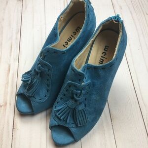 WEIMEI Turquoise Suede Tassel Booties Back Zip 36